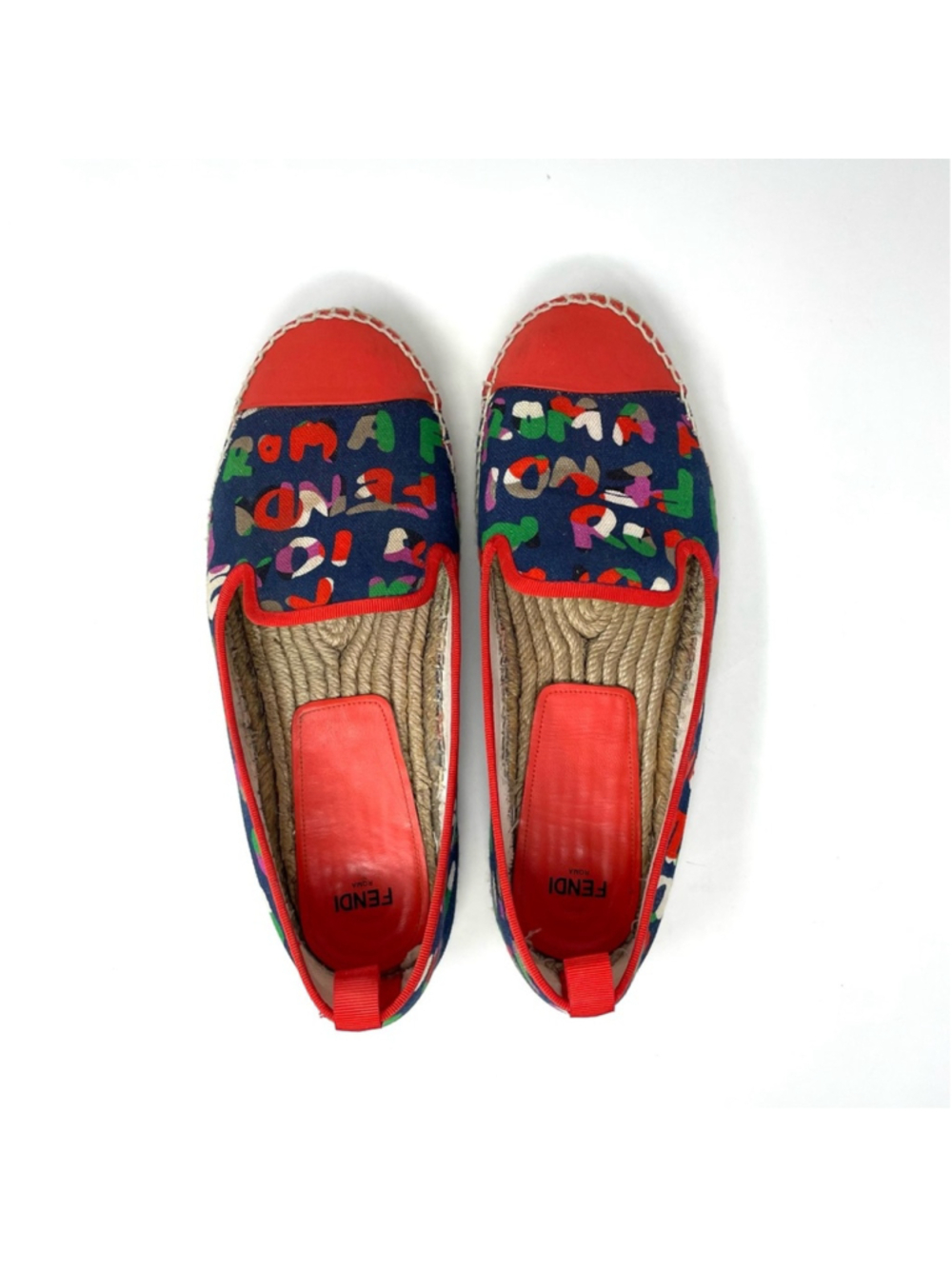 FENDI Junia Roma Canvas Espadrille with Poppy Red Leather Toe Cap Size 39 - Picture 6 of 12